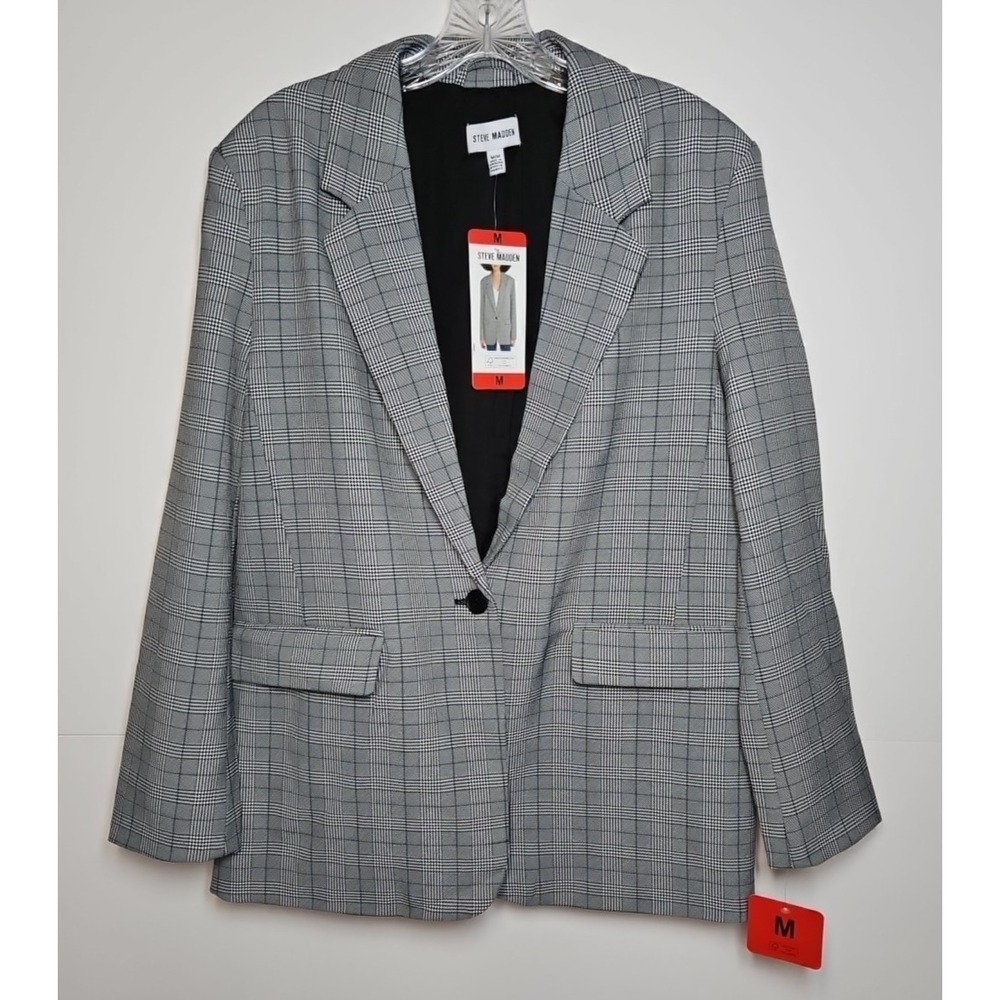 Steve Madden Women's Gray Plaid One-Button Blazer‎ Size Medium NWT